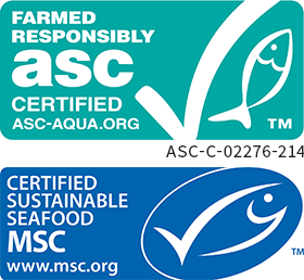 FARMED RESPONSIBLY asc CERTIFIED ASC-AQUA.ORG ASC-C-02276-214 CERTIFIED SUSTAINABLE SEAFOOD MSC www.msc.org/jp